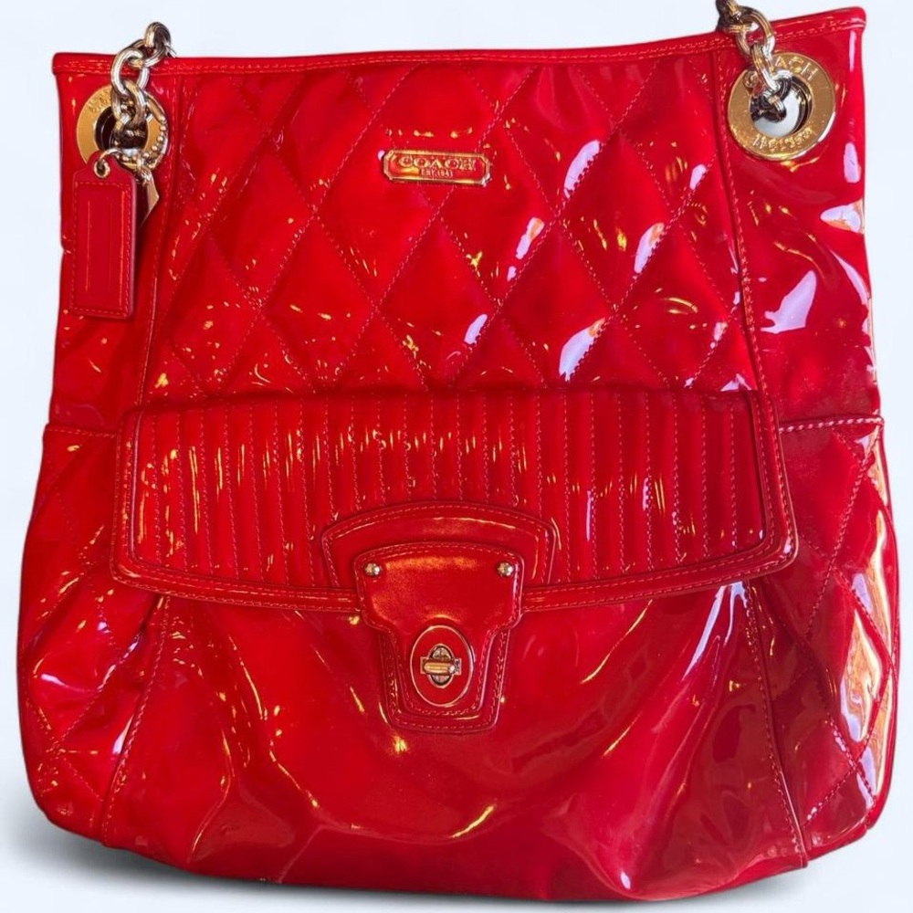Coach Glossy Red Quilted Shoulder Bag